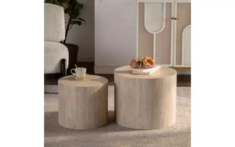Ensemble de 2 tables basses gigognes rondes TUYOHW, table centrale en MDF écologique pour salon, table d'appoint moderne en bois, table d'appoint