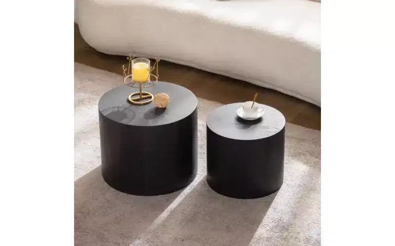 Ensemble de 2 tables basses gigognes rondes TUYOHW, table centrale en MDF écologique pour salon, table d'appoint moderne en bois, table d'appoint