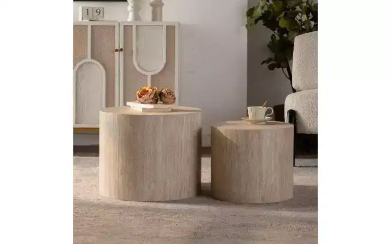 Ensemble de 2 tables basses gigognes rondes TUYOHW, table centrale en MDF écologique pour salon, table d'appoint moderne en bois, table d'appoint