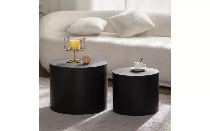 Ensemble de 2 tables basses gigognes rondes TUYOHW, table centrale en MDF écologique pour salon, table d'appoint moderne en bois, table d'appoint