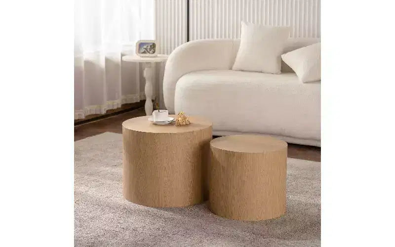 Ensemble de 2 tables basses gigognes rondes TUYOHW, table centrale en MDF écologique pour salon, table d'appoint moderne en bois, table d'appoint