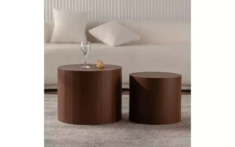 Ensemble de 2 tables basses gigognes rondes TUYOHW, table centrale en MDF écologique pour salon, table d'appoint moderne en bois, table d'appoint