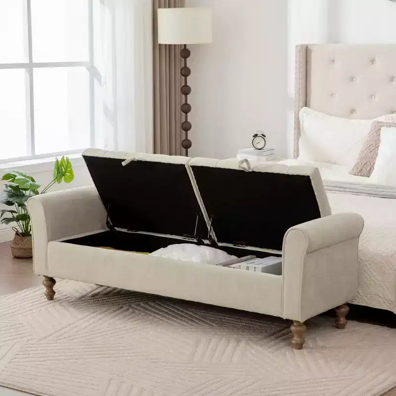 TUYOHW 65.7 Banc de Rangement Moderne avec Pieds en Bois Massif, Banc de Bout de Lit avec Accoudoir Roulé, Siège d'Entrée et Coffre à Jouets pour Salon, Chambre à Coucher