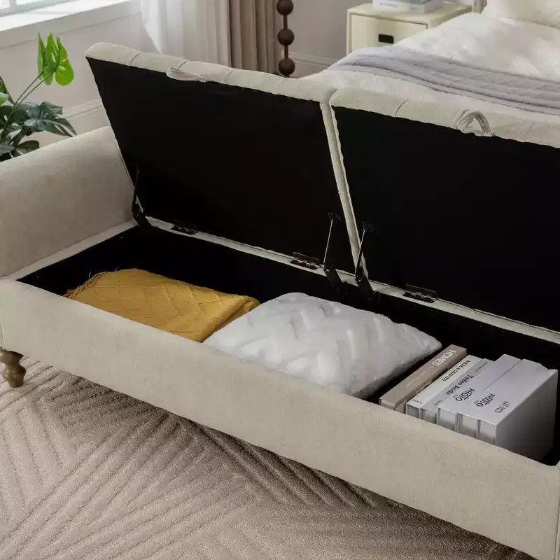 TUYOHW 65.7 Banc de Rangement Moderne avec Pieds en Bois Massif, Banc de Bout de Lit avec Accoudoir Roulé, Siège d'Entrée et Coffre à Jouets pour Salon, Chambre à Coucher
