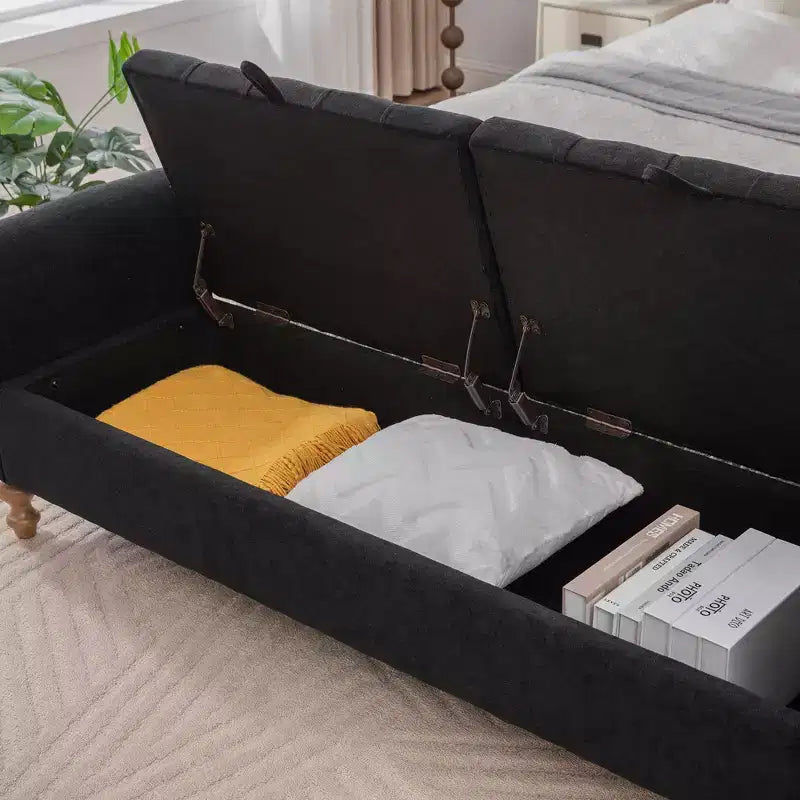 TUYOHW 65.7 Banc de Rangement Moderne avec Pieds en Bois Massif, Banc de Bout de Lit avec Accoudoir Roulé, Siège d'Entrée et Coffre à Jouets pour Salon, Chambre à Coucher
