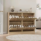 Meuble à chaussures avec 4 tiroirs basculants, meuble à chaussures en bois cannelé caché avec étagère réglable, meuble de rangement de chaussures autoportant pour entrée ou couloir