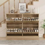 Meuble à chaussures avec 4 tiroirs basculants, meuble à chaussures en bois cannelé caché avec étagère réglable, meuble de rangement de chaussures autoportant pour entrée ou couloir
