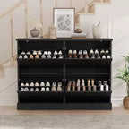 Meuble à chaussures avec 4 tiroirs basculants, meuble à chaussures en bois cannelé caché avec étagère réglable, meuble de rangement de chaussures autoportant pour entrée ou couloir