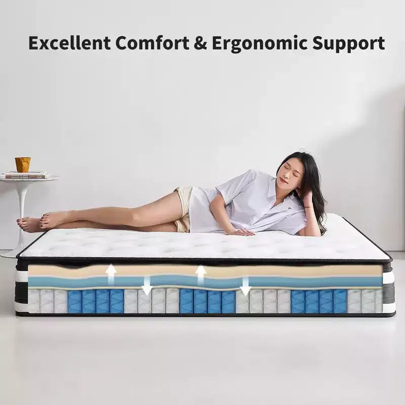 Matelas Hybride Twin XL 12 Pouces, Housse Respirante et Fraîche Certifiée Oeko-Tex, Mousse à Mémoire de Forme et Ressorts Ensachés Individuels, Soutien Ferme Moyen