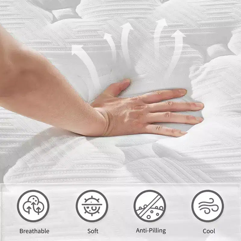 Matelas Hybride Twin XL 12 Pouces, Housse Respirante et Fraîche Certifiée Oeko-Tex, Mousse à Mémoire de Forme et Ressorts Ensachés Individuels, Soutien Ferme Moyen