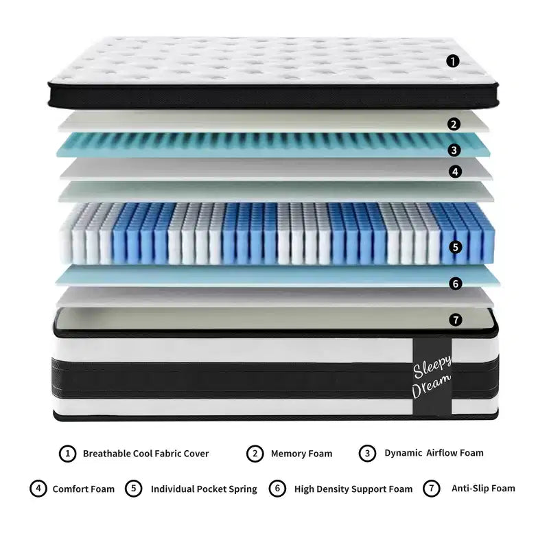 Matelas Hybride Twin XL 12 Pouces, Housse Respirante et Fraîche Certifiée Oeko-Tex, Mousse à Mémoire de Forme et Ressorts Ensachés Individuels, Soutien Ferme Moyen