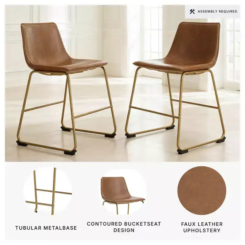 Signature Design by Ashley Lexadine – Chaises latérales rembourrées pour salle à manger, ensemble de 2, sièges en similicuir marron avec cadre en métal doré