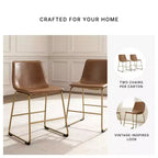 Signature Design by Ashley Lexadine – Chaises latérales rembourrées pour salle à manger, ensemble de 2, sièges en similicuir marron avec cadre en métal doré