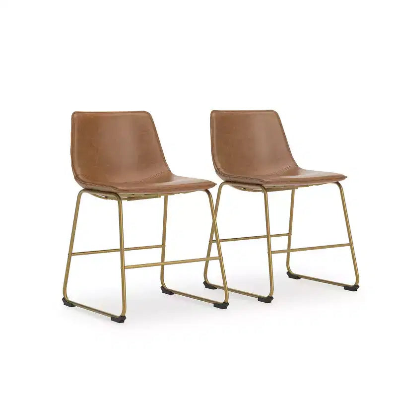Signature Design by Ashley Lexadine – Chaises latérales rembourrées pour salle à manger, ensemble de 2, sièges en similicuir marron avec cadre en métal doré