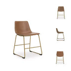 Signature Design by Ashley Lexadine – Chaises latérales rembourrées pour salle à manger, ensemble de 2, sièges en similicuir marron avec cadre en métal doré