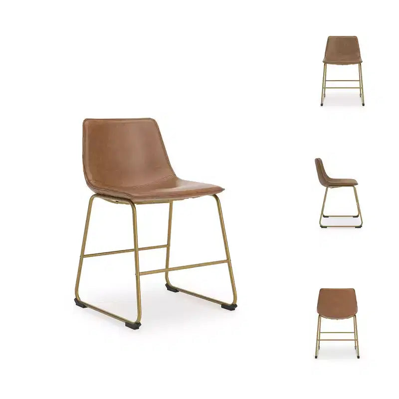 Signature Design by Ashley Lexadine – Chaises latérales rembourrées pour salle à manger, ensemble de 2, sièges en similicuir marron avec cadre en métal doré