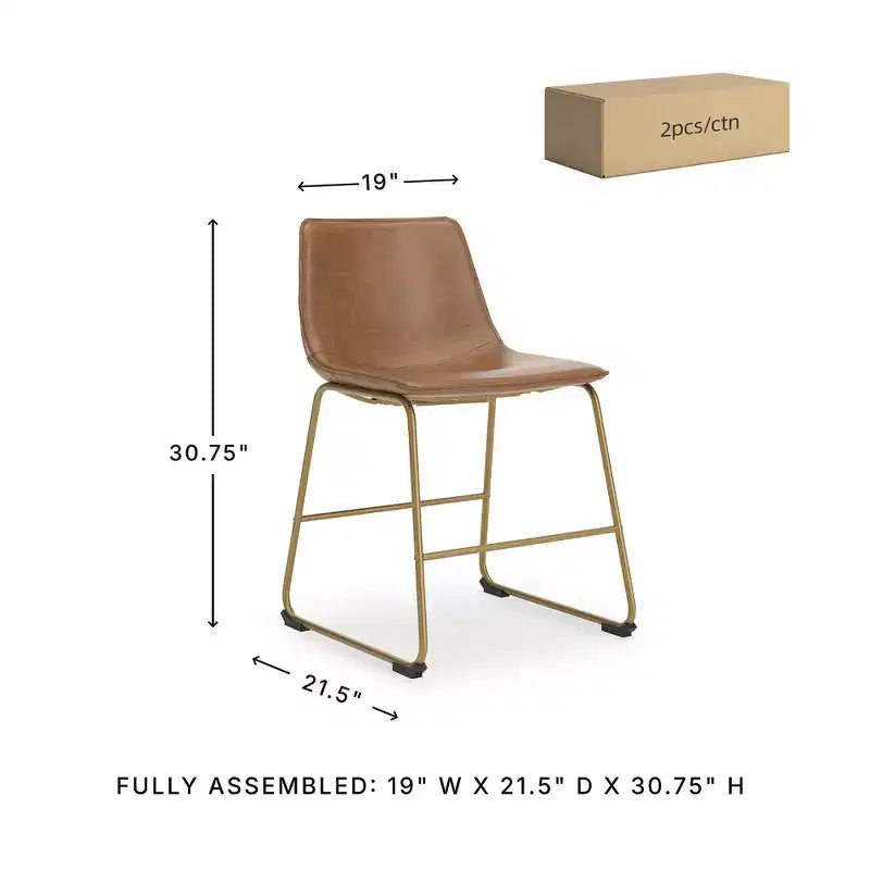Signature Design by Ashley Lexadine – Chaises latérales rembourrées pour salle à manger, ensemble de 2, sièges en similicuir marron avec cadre en métal doré