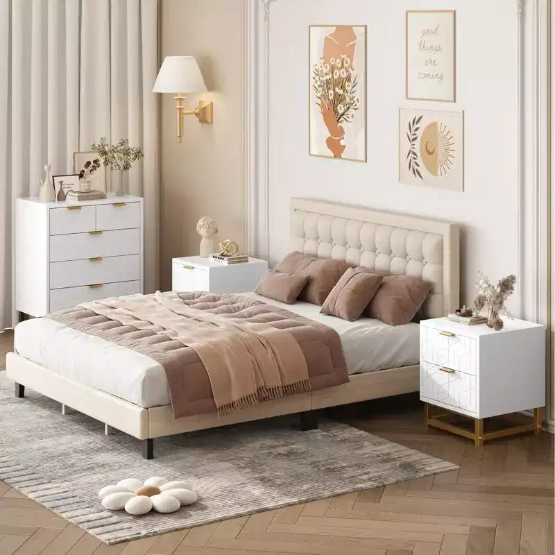 COZONY Commode moderne à 5 tiroirs avec pieds en métal, organisateur de rangement large pour chambre à coucher, salon et entrée