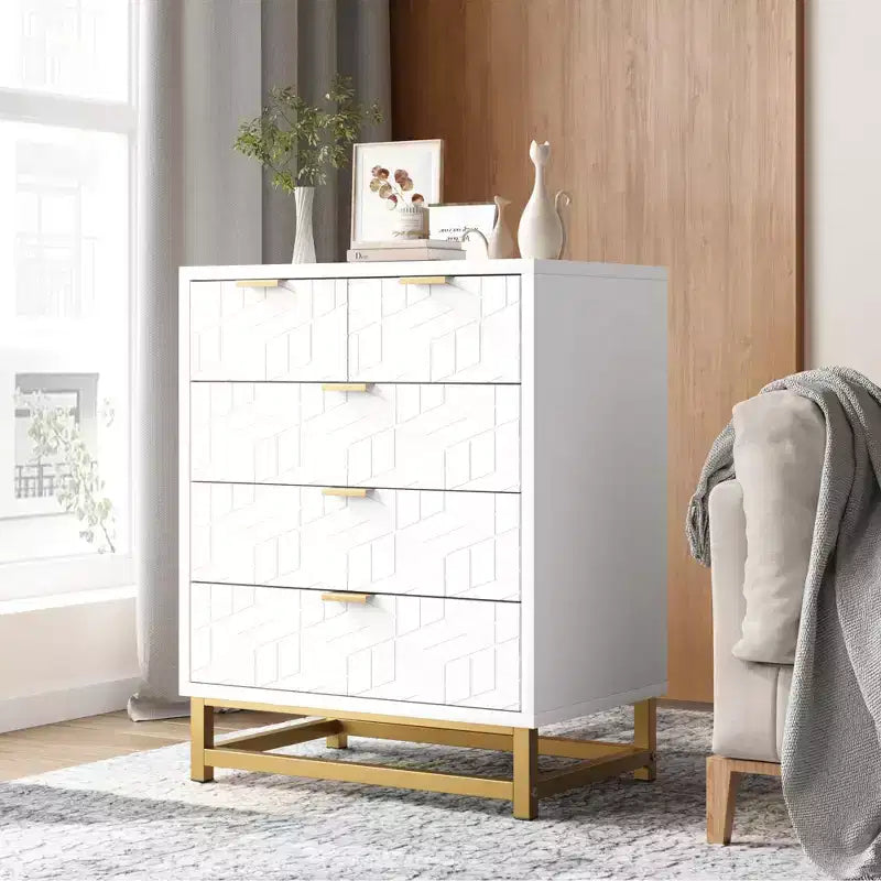 COZONY Commode moderne à 5 tiroirs avec pieds en métal, organisateur de rangement large pour chambre à coucher, salon et entrée