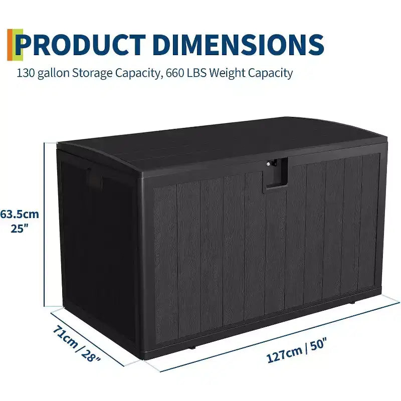 Acekool Coffre de rangement extérieur 492 L, grande malle de pont en résine aspect bois, organisateur de patio étanche pour jardin, pelouse et bord de piscine