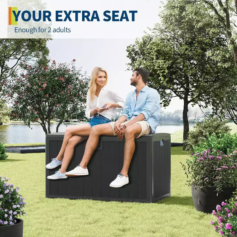 Acekool Coffre de rangement extérieur 492 L, grande malle de pont en résine aspect bois, organisateur de patio étanche pour jardin, pelouse et bord de piscine