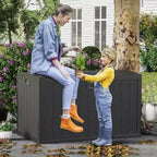 Acekool Coffre de rangement extérieur 492 L, grande malle de pont en résine aspect bois, organisateur de patio étanche pour jardin, pelouse et bord de piscine