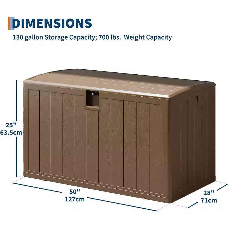 Acekool Coffre de rangement extérieur 492 L, grande malle de pont en résine aspect bois, organisateur de patio étanche pour jardin, pelouse et bord de piscine