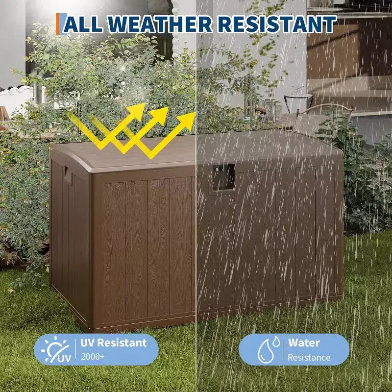 Acekool Coffre de rangement extérieur 492 L, grande malle de pont en résine aspect bois, organisateur de patio étanche pour jardin, pelouse et bord de piscine