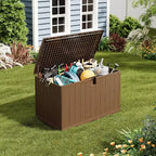 Acekool Coffre de rangement extérieur 492 L, grande malle de pont en résine aspect bois, organisateur de patio étanche pour jardin, pelouse et bord de piscine