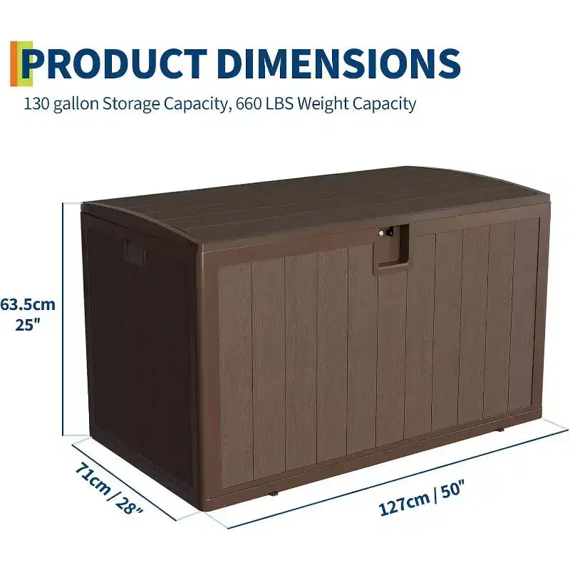 Acekool Coffre de rangement extérieur 492 L, grande malle de pont en résine aspect bois, organisateur de patio étanche pour jardin, pelouse et bord de piscine