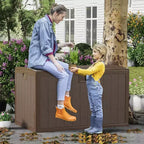 Acekool Coffre de rangement extérieur 492 L, grande malle de pont en résine aspect bois, organisateur de patio étanche pour jardin, pelouse et bord de piscine