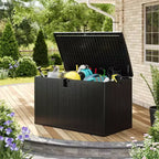 Acekool Coffre de rangement extérieur 492 L, grande malle de pont en résine aspect bois, organisateur de patio étanche pour jardin, pelouse et bord de piscine