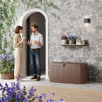 Acekool Coffre de rangement extérieur 492 L, grande malle de pont en résine aspect bois, organisateur de patio étanche pour jardin, pelouse et bord de piscine