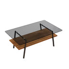 Table Basse Rectangulaire Moderne Zeus & Ruta avec Plateau en Verre Trempé Gris et Pieds en Métal Noir