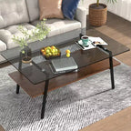 Table Basse Rectangulaire Moderne Zeus & Ruta avec Plateau en Verre Trempé Gris et Pieds en Métal Noir
