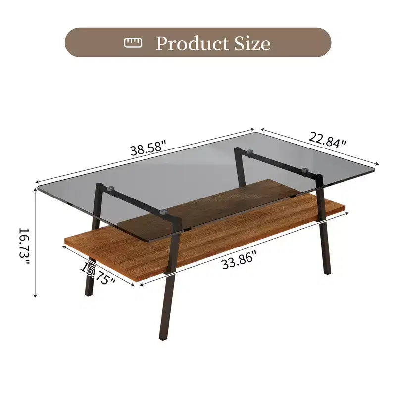 Table Basse Rectangulaire Moderne Zeus & Ruta avec Plateau en Verre Trempé Gris et Pieds en Métal Noir