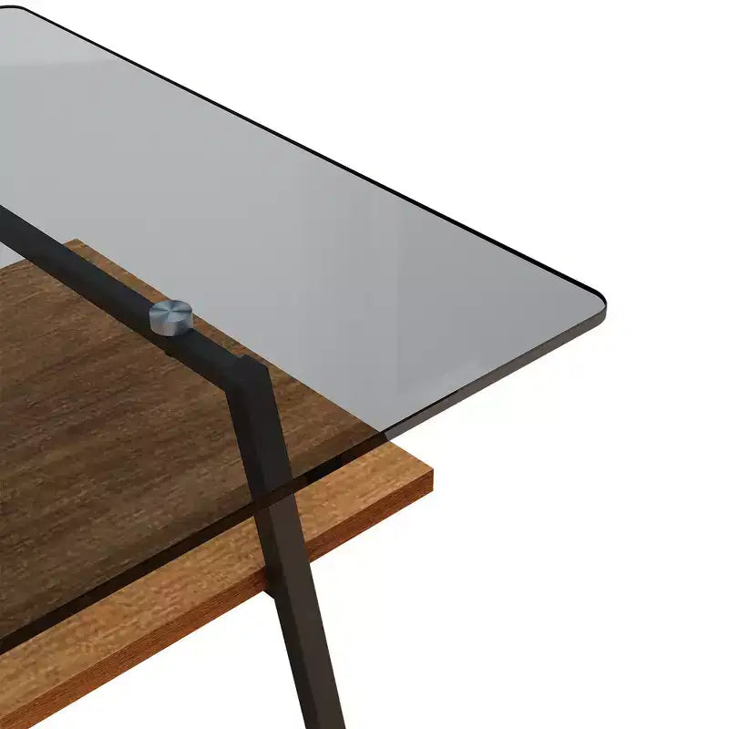 Table Basse Rectangulaire Moderne Zeus & Ruta avec Plateau en Verre Trempé Gris et Pieds en Métal Noir
