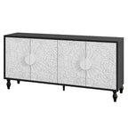 63 Buffet de style bohème, meuble TV noir, console média avec portes sculptées motif floral mandala - Panipeachy
