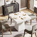 Table à manger carrée Lantine pour 4, petite table de cuisine de 80 cm avec base sur pied robuste, table de ferme pour salle à manger, cuisine, blanc