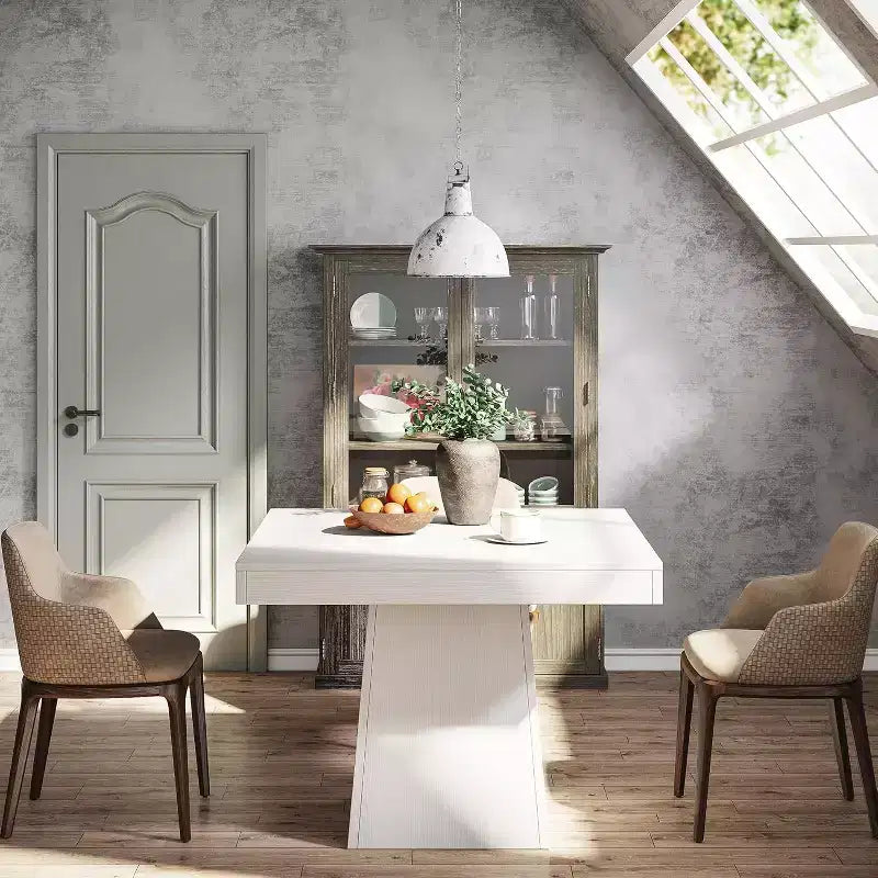 Table à manger carrée Lantine pour 4, petite table de cuisine de 80 cm avec base sur pied robuste, table de ferme pour salle à manger, cuisine, blanc
