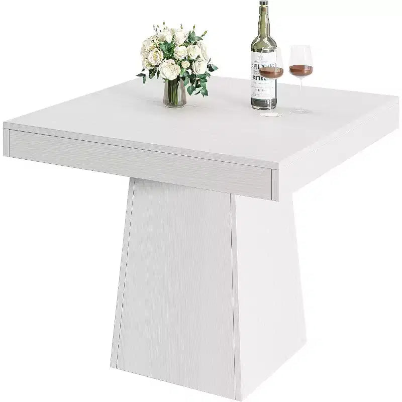 Table à manger carrée Lantine pour 4, petite table de cuisine de 80 cm avec base sur pied robuste, table de ferme pour salle à manger, cuisine, blanc