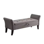 Banc de rangement en velours Okak 51,5 avec accoudoirs et pieds en bois, bout de lit avec assise rembourrée, pouf de rangement pour la maison