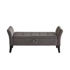 Banc de rangement en velours Okak 51,5 avec accoudoirs et pieds en bois, bout de lit avec assise rembourrée, pouf de rangement pour la maison