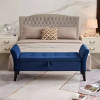 Banc de rangement en velours Okak 51,5 avec accoudoirs et pieds en bois, bout de lit avec assise rembourrée, pouf de rangement pour la maison