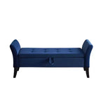 Banc de rangement en velours Okak 51,5 avec accoudoirs et pieds en bois, bout de lit avec assise rembourrée, pouf de rangement pour la maison