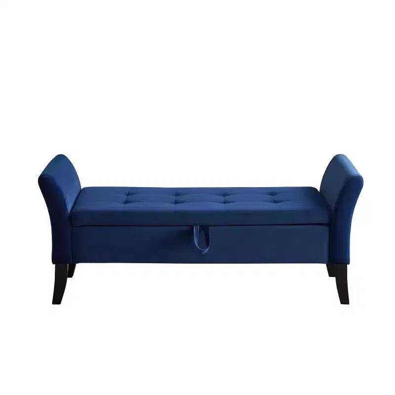 Banc de rangement en velours Okak 51,5 avec accoudoirs et pieds en bois, bout de lit avec assise rembourrée, pouf de rangement pour la maison