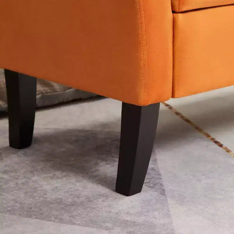 Banc de rangement en velours Okak 51,5 avec accoudoirs et pieds en bois, bout de lit avec assise rembourrée, pouf de rangement pour la maison