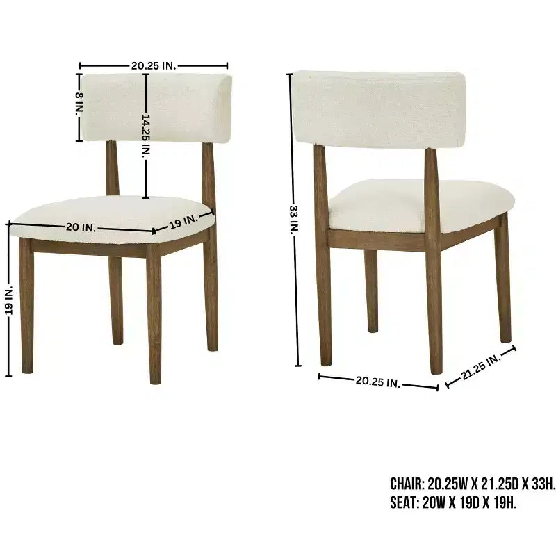 TUYOHW Lot de 2 chaises de salle à manger modernes en tissu bouclette, chaises de salle à manger rembourrées avec dossier incurvé et cadre en bois d'hévéa