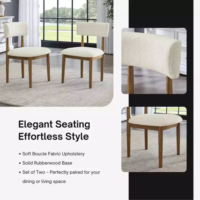 TUYOHW Lot de 2 chaises de salle à manger modernes en tissu bouclette, chaises de salle à manger rembourrées avec dossier incurvé et cadre en bois d'hévéa