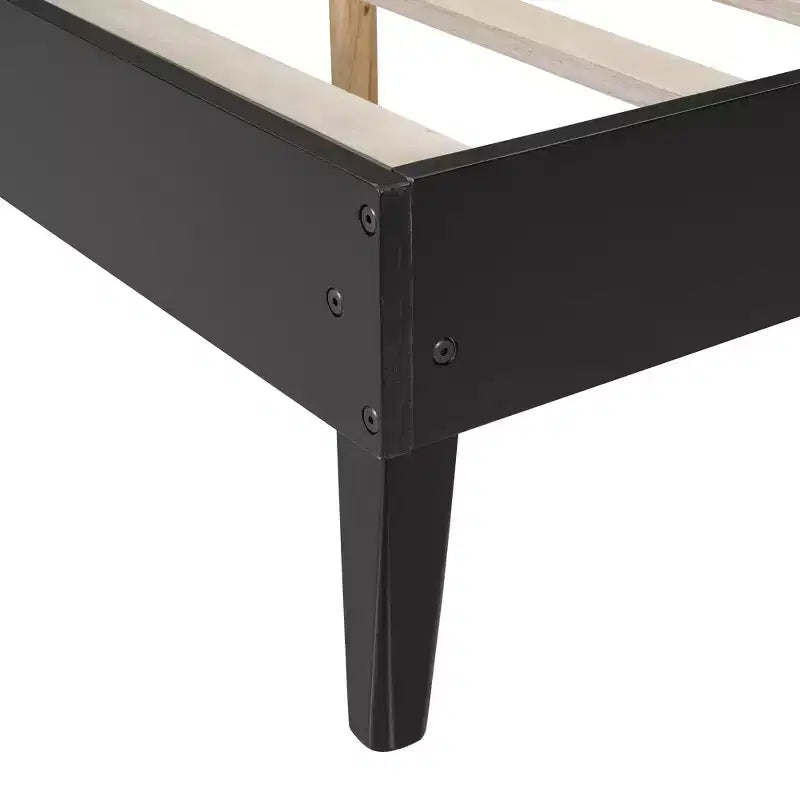 Lit Plateforme en Bois Taille Grand Lit Luxystar avec 2 Tables de Chevet, 2 Lampes et Tête de Lit en Rotin, Noir
